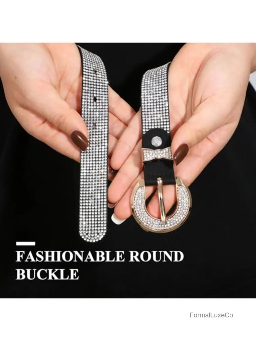 0.85 Inch Rhinestone Statement Belt Sparkly Glitter Belt for Dresses Jeans
